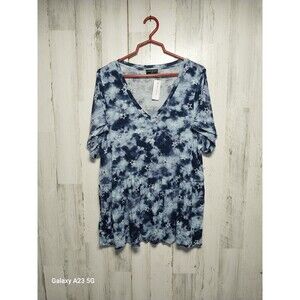 Lane Bryant Peplum Top Women's Size 18/20 Blue Tie Dye Stars Babydoll Stretchy